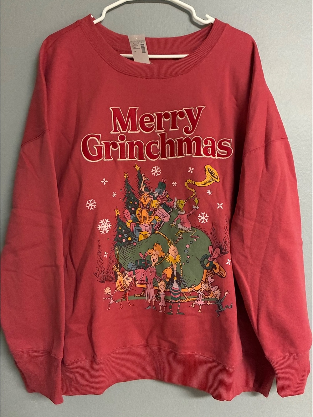 Maurices "Merry Grinchmas" Embroidered Holiday Sweatshirt Dusty Rose Size 2X NWT
